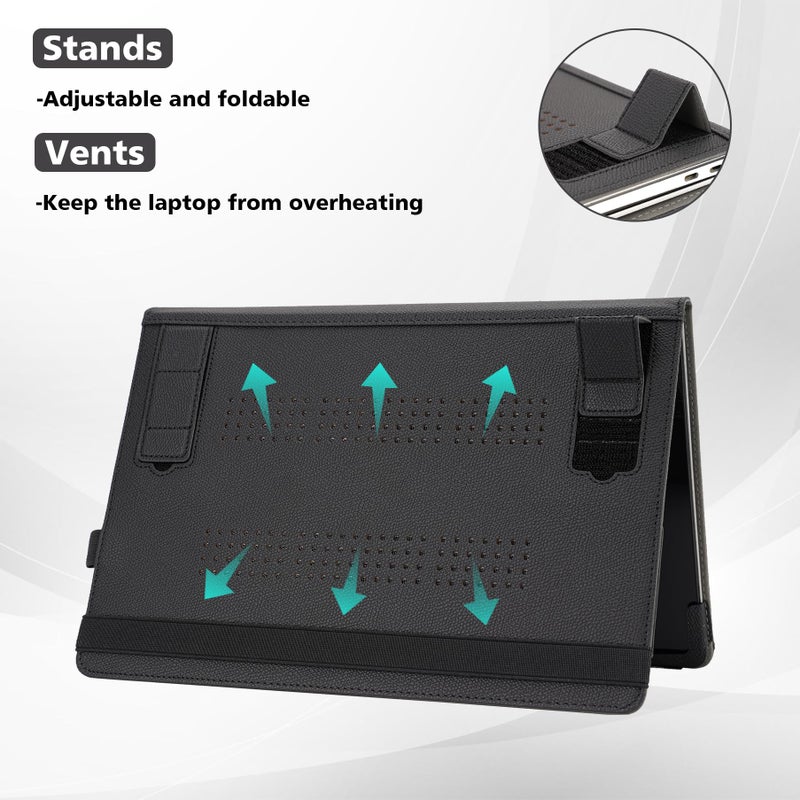 TT TYTX TYTX Case Compatible with MacBook Pro 13 inch 2025 2024 2023 2022-2016 M2 M1 A2338 A2289 A2251 A2159 A1989 A1706 A1708 with/Without Touch Bar, Leather Case with Vents and Stand Function, Black - Image 3